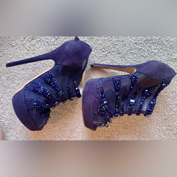 Jimmy Choo Purple Rhinestone Stiletto Heels - Picture 3 of 12